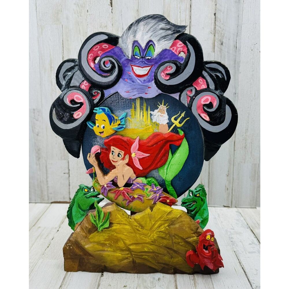 Vintage Little Mermaid One Of A Kind Wooden 2-D Wall Art Ariel Ursula Flounder